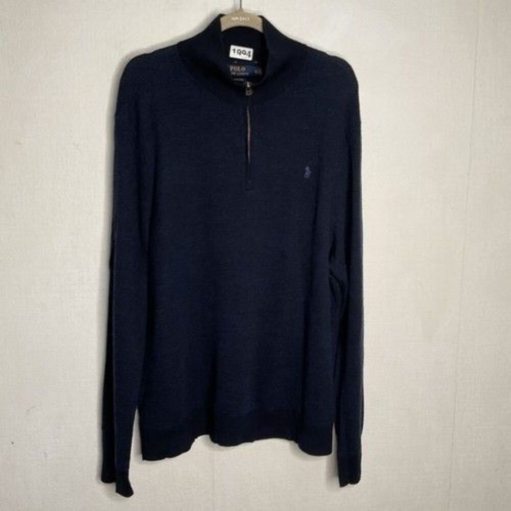 Polo Ralph Lauren Blue 100%‎ Merino Wool 1/4 Zip Sweater Men Size 2XL Pullover